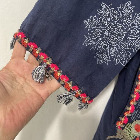 Soft Surroundings Paraiso Tunic Women's M Blue Embroidered Floral Cotton - Picture 6 of 15